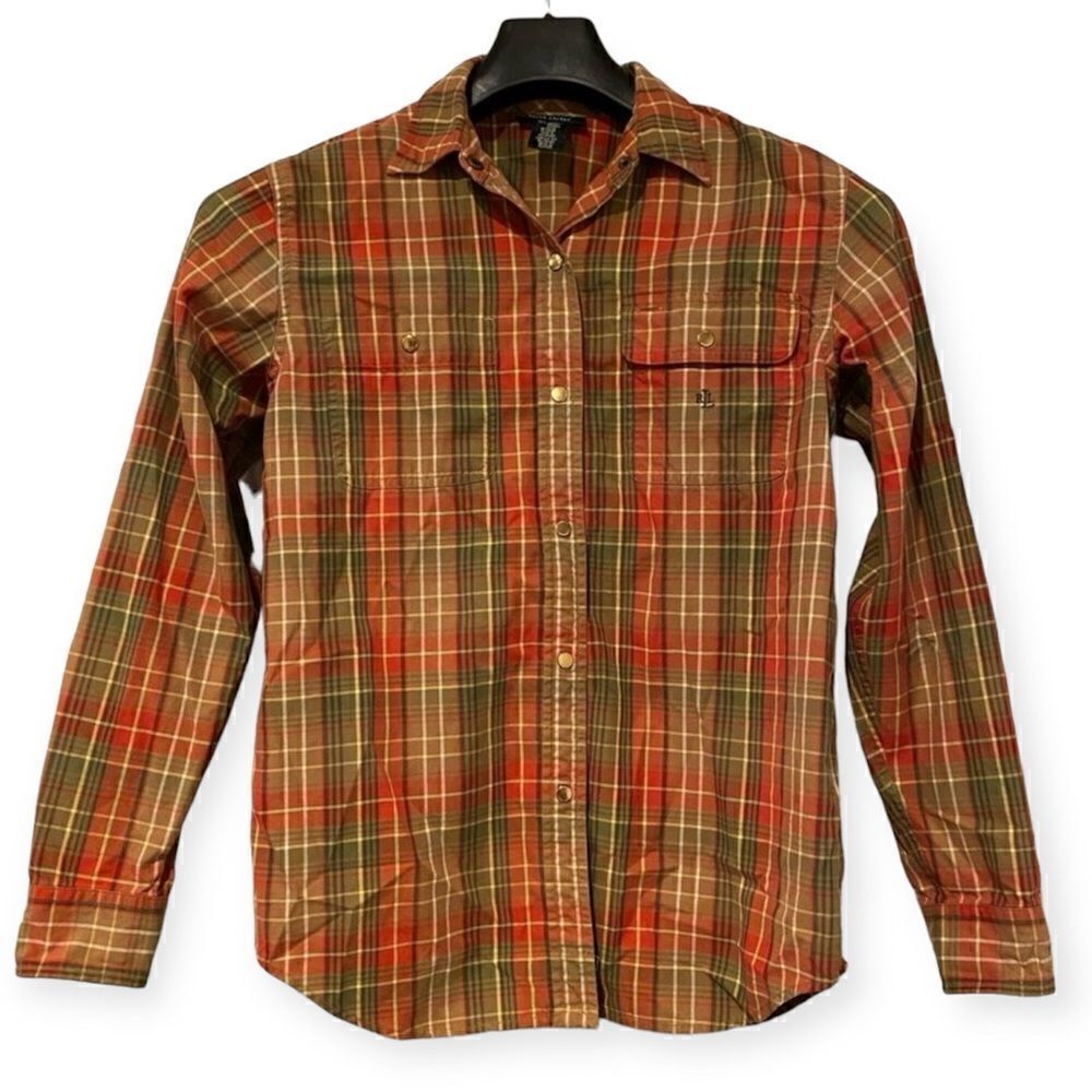Lauren Ralph Lauren Western Equestrian Snap Button Long Sleeve Shirt Size Small